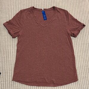 Kit and Ace Women's V-Neck Short Sleeve Tee in Mauve Brown